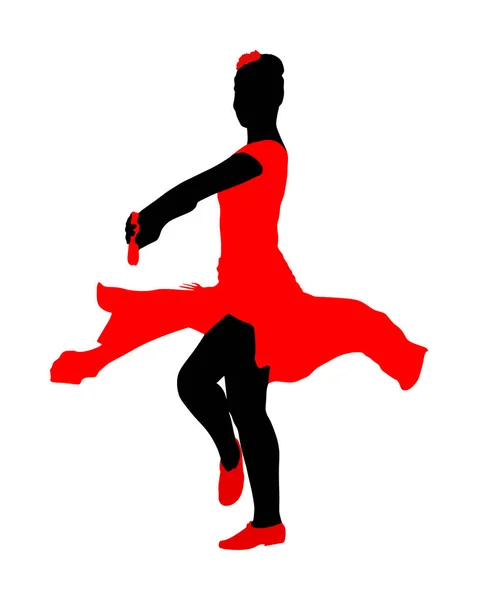 Attraente Ragazza Spagnola Flamenco Silhouette Vettore Ballerina Donna Ispanica Con — Vettoriale Stock