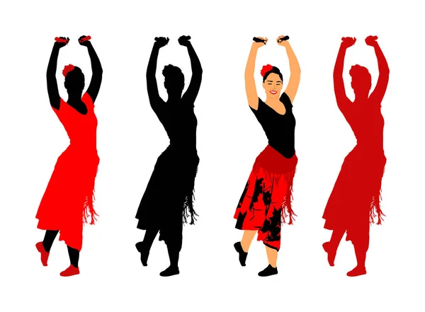 Atractiva Chica Española Bailaora Flamenco Vector Ilustración Mujer Hispana Con — Archivo Imágenes Vectoriales