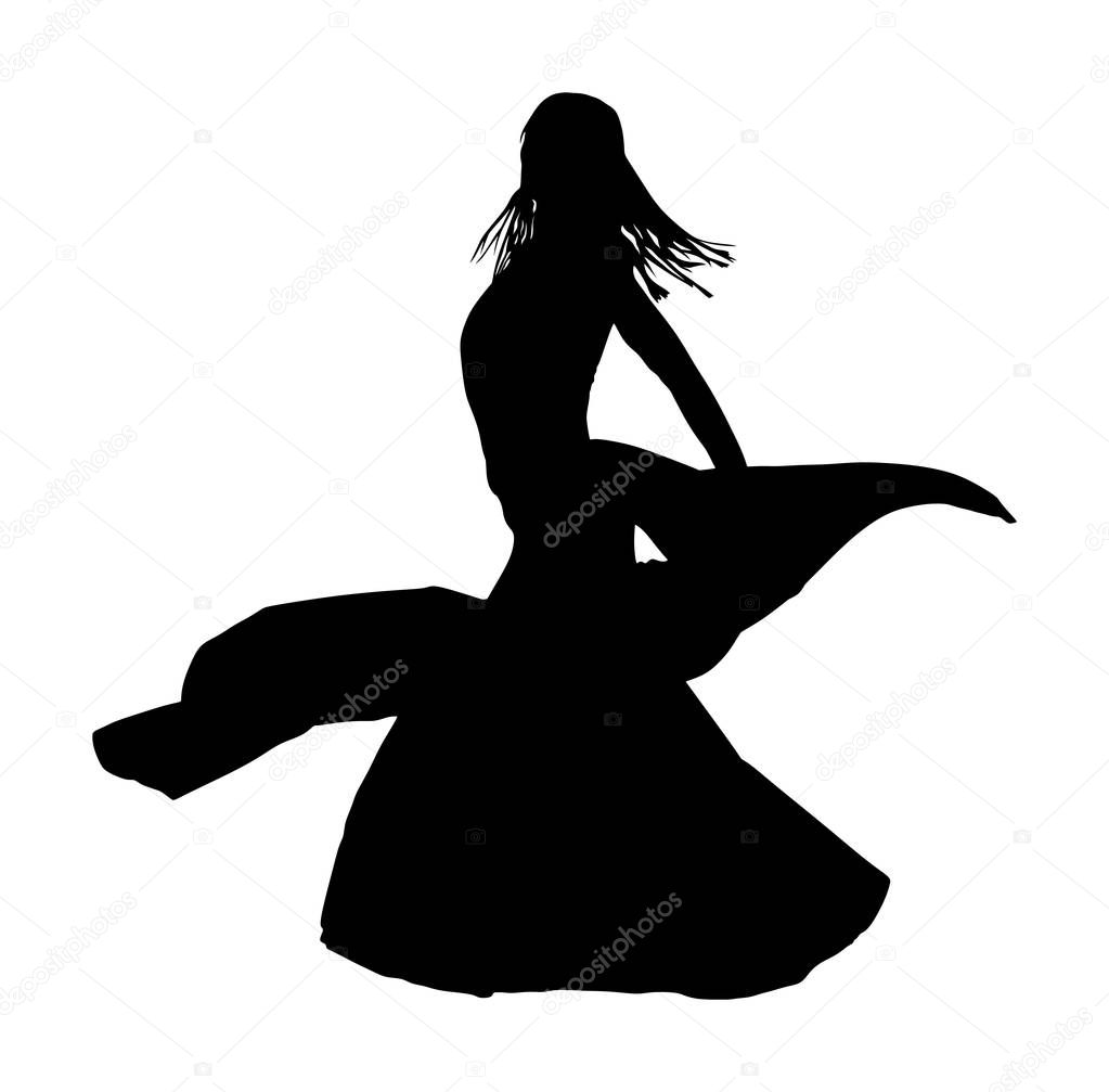 Belly dancer woman coquette vector isolated on white background. Traditional Arab entertainment oriental dance silhouette. Sensual movement erotic lady. Middle east culture. Sheikh amusement in harem 