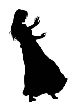 Beyaz arka planda izole dansöz kadın coquette vektör. Geleneksel Arap eğlence oryantal dans silueti. Şehvetli hareket erotik bayan. Orta Doğu kültürü. Haremde Şeyh eğlencesi 