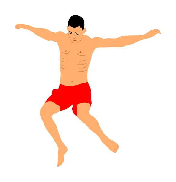 Young Boy Jumping Water Man Having Fun Swimming Pool Cliff — 스톡 벡터