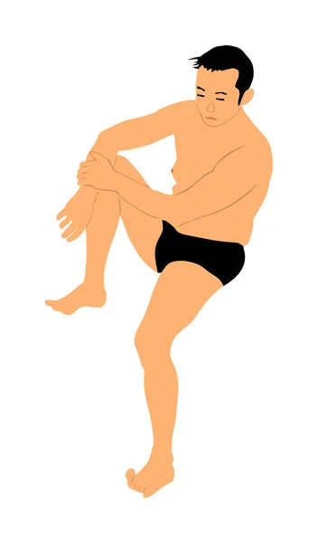 Young Handsome Man Sunbathing Sea Pool Vector Illustration Boy Swimsuit — 스톡 벡터