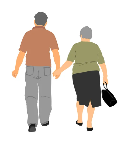 Happy Elderly Seniors Couple Hold Hands Vector Illustration Mature Coupe — Stock Vector