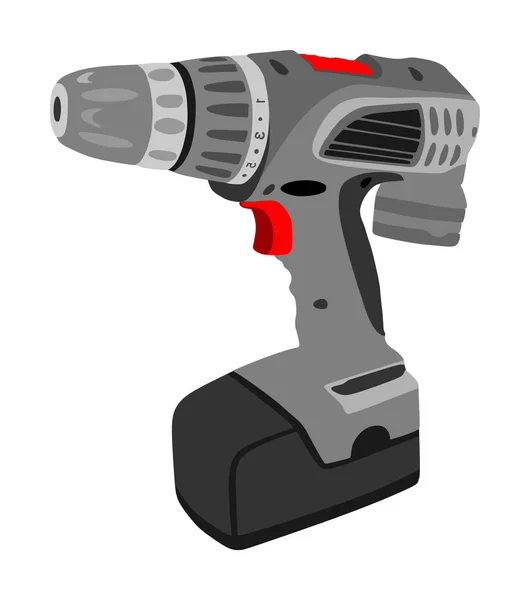 Batería Destornillador Máquina Perforación Vectorial Aislado Sobre Fondo Blanco Taladradora — Archivo Imágenes Vectoriales