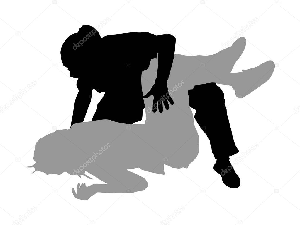 Rescue drowning first aid vector silhouette. Patient woman in unconscious. Drunk person overdose party. Sneak attack victim rescue. CPR rescue team. Victim of fire evacuation. Earthquake rescue. 