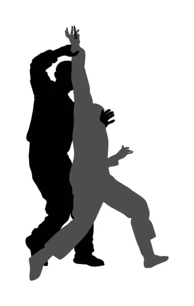 Silueta Vectorial Batalla Defensa Personal Hombre Luchando Contra Agresor Con — Vector de stock