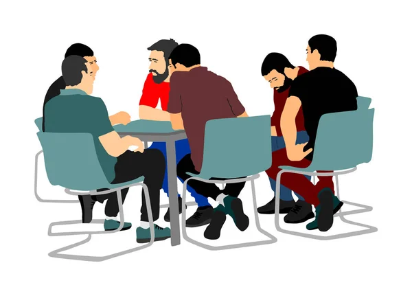 年轻的商人们坐着谈论新的想法 它与合作伙伴会面 在餐馆工作后休息一下 一群朋友下班后在酒吧喝酒 社交生活 — 图库矢量图片