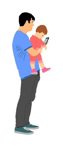 Maladroit Père Maladroit Avec Bébé Main Regardant Dans Illustration Vectorielle — Image vectorielle