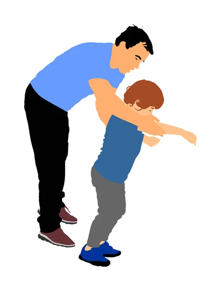 Physiotherapeut Und Kind Junge Beim Training Reha Zentrum Vektor Illustration — Stockvektor