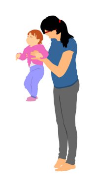 Anne bebeğe vektörü konuşmayı öğretiyor. Anaokulu öğretmeni dadı çocukla çalışıyor. Hayattaki ilk adımlar. Ebeveyn desteği çocuk. Annem küçük çocuğu sever. Bebek bakıcısı sevimli bebeğe değer veremis. Genç kadın ve oğlu.