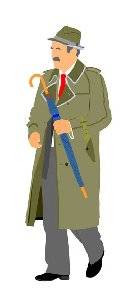 Personne Âgée Mature Vie Active Vieil Homme Marchant Avec Parapluie — Image vectorielle
