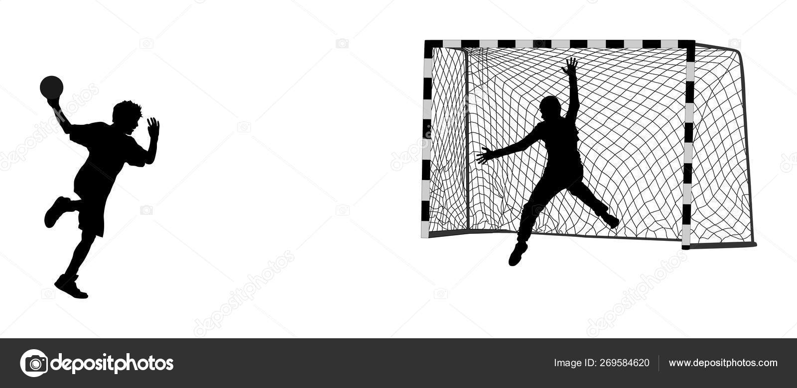 ハンドボール サッカー ゴールキーパーシルエットベクトル ネット分離 ハンドボール選手 攻撃シャットペナルティイラスト エレガントなボディスポーツフィギュアシャドウ ダイナミックなアスリートマンハンドボール選手のアクション ストックベクター C Dovla9