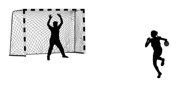 Handball Soccer Goalkeeper Silhouette Vector Net Isolated Handball Player Attack — Stock Vector