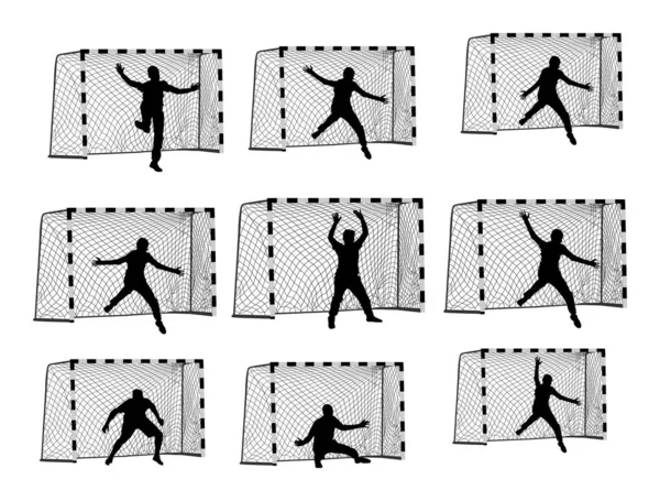 Vettore Silhouette Portiere Calcio Silhouette Portiere Pallamano Nero Icona Portiere — Vettoriale Stock