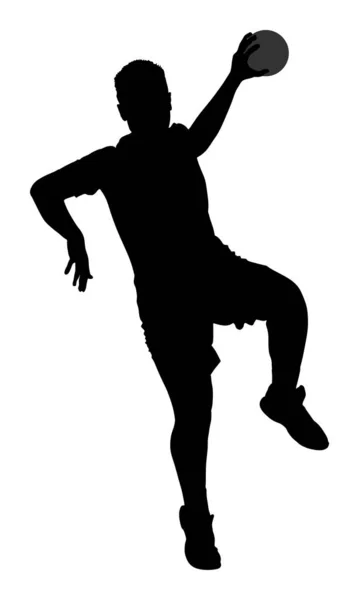 Handbollsspelare Aktion Attackera Stänga Hoppning Vektor Silhouette Illustration Elegant Body — Stock vektor