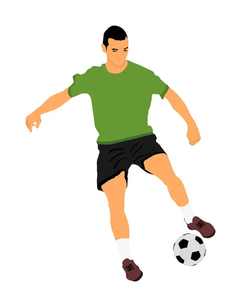 Voetballer Met Bal Actie Vector Illustratie Geïsoleerd Witte Achtergrond Football — Stockvector