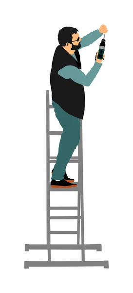 Repairman Cordless Drill Hand Vector Illustration Isolated White Handyman Ladders — Stock Vector