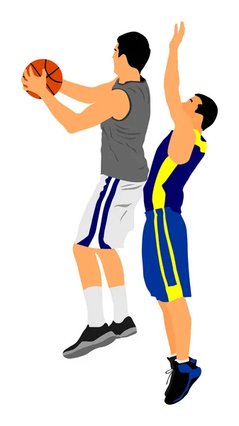 Basketballspieler Vektor Illustration Isoliert Auf Weißem Hintergrund Kampf Den Ball — Stockvektor