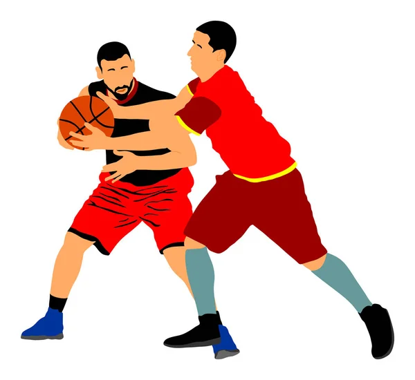 Illustration Vectorielle Joueurs Basket Isolés Sur Fond Blanc Battez Vous — Image vectorielle