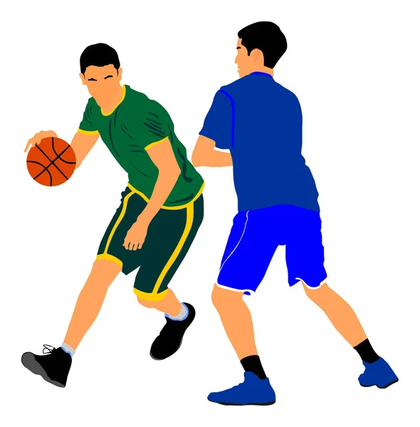 バスケットボール選手ベクトルイラストは 白い背景に分離されています ボールのために戦う ストリートバスケットスポーツにおける防衛と攻撃の位置 — ストックベクタ