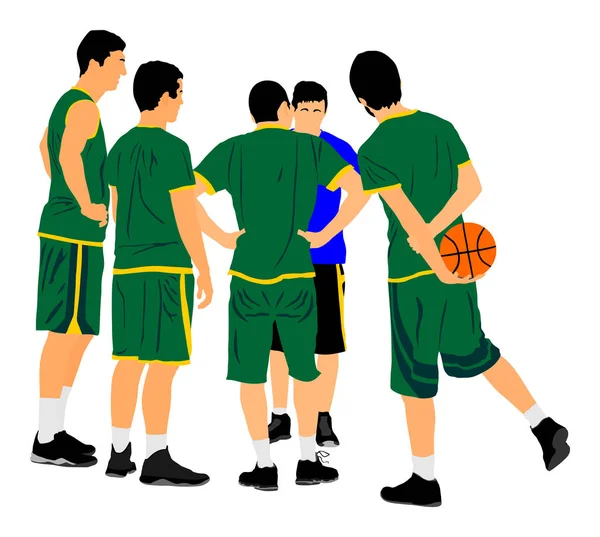 高中大学队 篮球队准时出场 战术协议 游戏建议 篮球运动员矢量插图隔离在白色背景上 为球而战 街头篮球运动中的防守和攻击位置 — 图库矢量图片