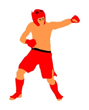 Mma avcı vektör illüstrasyon beyaz arka plan üzerinde izole. Karma dövüş sanatları savaşı. Güreş, boks, judo, karate ve diğer beceriler. Nefsi müdafaa konsepti. Modern savaşçı.