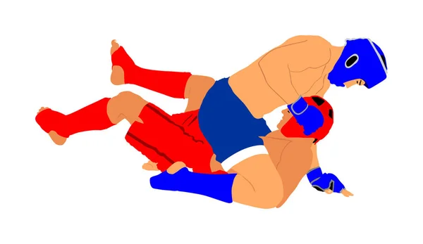 Två Mma Fighters Vektor Illustration Isolerad Vit Bakgrund Mixed Martial — Stock vektor