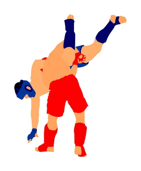 Twee Mma Fighters Vector Illustratie Geïsoleerd Witte Achtergrond Mixed Martial — Stockvector