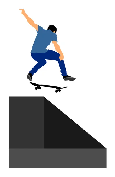 极限运动游戏 滑板在滑板公园 空中跳跃技巧 在白色背景上隔离的滑板矢量插图 户外城市危险行动 滑板公园运动休闲 — 图库矢量图片