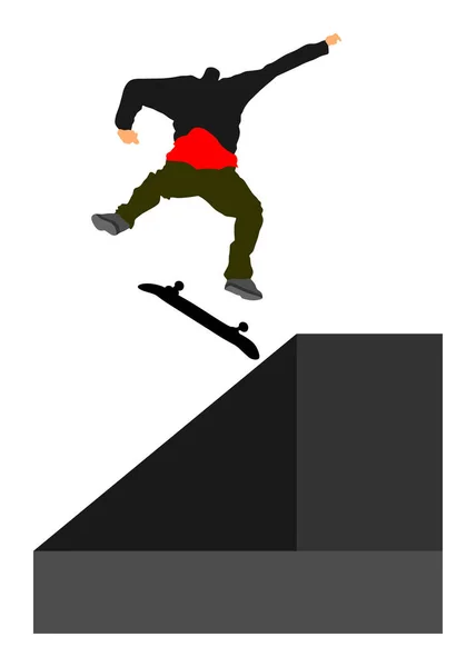 Extreme Sport Spel Skateboarder Skatepark Air Jump Trick Skateboard Vector — Stockvector