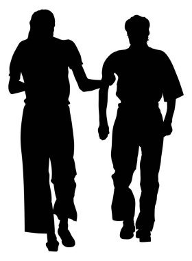 Hemşire vektör siluet illüstrasyon yürüme yaşlı kişi yardımcı olur. Kıdemli olgun, yaşlı insanlar aktif yaşam. Kızı olan yaşlı hasta adam. Ameliyattan sonra büyükbaba özürlü. Hastanede sağlık.