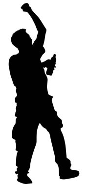 Beyaz arka plan üzerinde izole şarap vektör ütcü ile sarhoş adam geri görünümü ... Genç adam içiyor. parti kişinin arka görünümü.