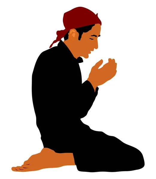 Religion Islamique Pose Homme Musulman Priant Illustration Vectorielle Isolé Sur — Image vectorielle