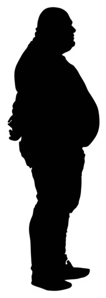 Homme Gras Inquiète Illustration Silhouette Vectorielle Santé Isolée Sur Fond — Image vectorielle
