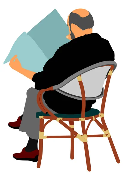Senior Hombre Maduro Sentado Una Silla Tienda Café Vector Illustration — Archivo Imágenes Vectoriales