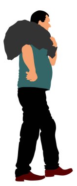 Bir adam omuz vektör illüstrasyon bir çuval taşır. Emekçi işçisi. Yorgun sırtında çanta ile inşaat işçisi terler. Çiftlikte çalışkan. Bagaj el taşımacılığı. İşçi eller taşıma yöntemi