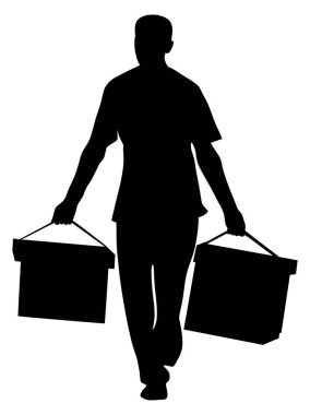 Beyaz arka planda izole edilmiş kutu vektör çizimi taşıyan işçi. Hizmet durumu. Elle ulaşım. Depo aktivitesi. Zor iş..