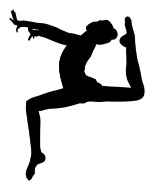 Bale kız vektör siluet rakam beyaz arka plan üzerinde izole. Jimnastik kadının siyah siluet illüstrasyon. Ritmik jimnastik pozu. Atlet kadın. Şehvetli spor bayan akrobat sembolü.