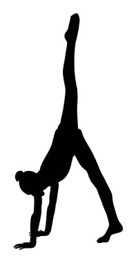 Bale kız vektör siluet rakam beyaz arka plan üzerinde izole. Jimnastik kadının siyah siluet illüstrasyon. Ritmik jimnastik pozu. Atlet kadın. Şehvetli spor bayan akrobat sembolü.