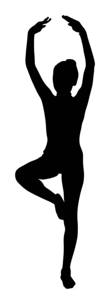 芭蕾女孩矢量剪影图孤立在白色背景 体操女子的黑色剪影插图 节奏体操姿势 女运动员感性运动女士杂技演员符号 — 图库矢量图片