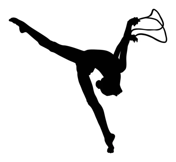 バレエガールベクトルシルエットフィギュアは白い背景に隔離 体操女性の黒いシルエットイラスト 新体操ポーズ アスリートの女性官能的なスポーツ女性アクロバットシンボル — ストックベクタ
