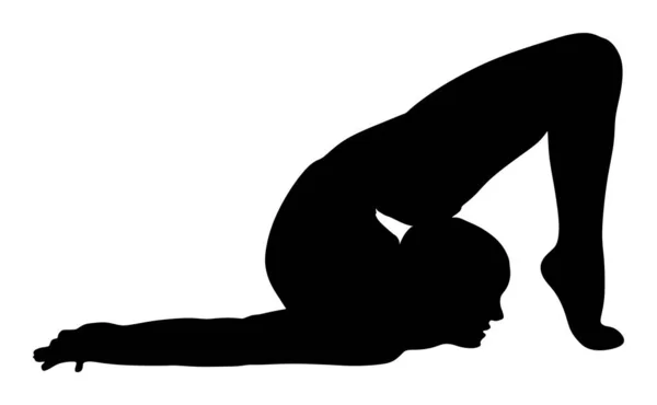 芭蕾女孩矢量剪影图孤立在白色背景 体操女子的黑色剪影插图 节奏体操姿势 女运动员感性运动女士杂技演员符号 — 图库矢量图片