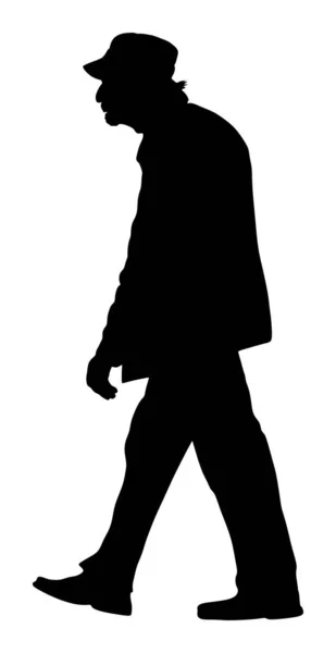 Old Man Person Walking Vector Silhouette Illustration Senior Mature Outdoor — Stock Vector