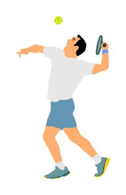 Man tenisçi vektör illüstrasyon beyaz arka plan üzerinde izole. Spor tenis silueti izole. İşten sonra adam rekreasyon, anti stres terapisi.