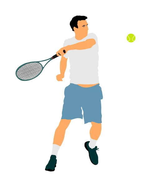 男子网球运动员矢量插图隔离在白色背景上 运动网球剪影孤立 下班后的人娱乐 抗压力治疗 — 图库矢量图片