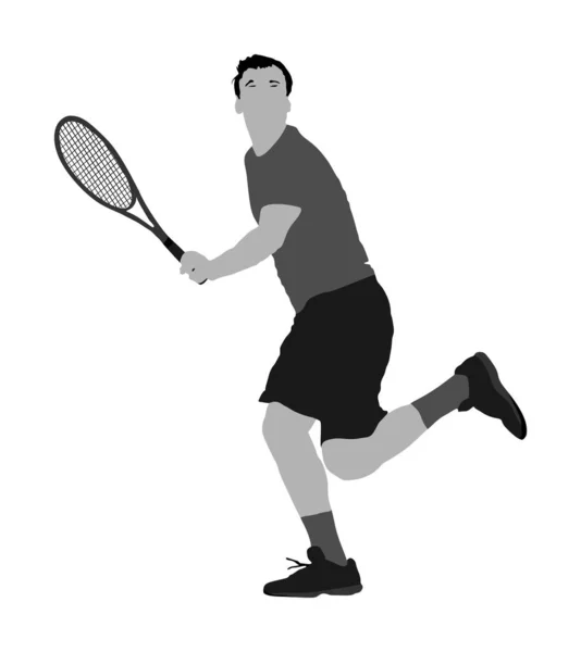 Férfi Teniszező Vektor Illusztráció Elszigetelt Fehér Háttér Sport Tenisz Sziluett — Stock Vector