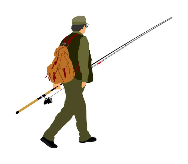Fisherman Vektor Illustration Isolerad Vit Bakgrund Fritidsaktiviteter Utomhus Senior Man — Stock vektor