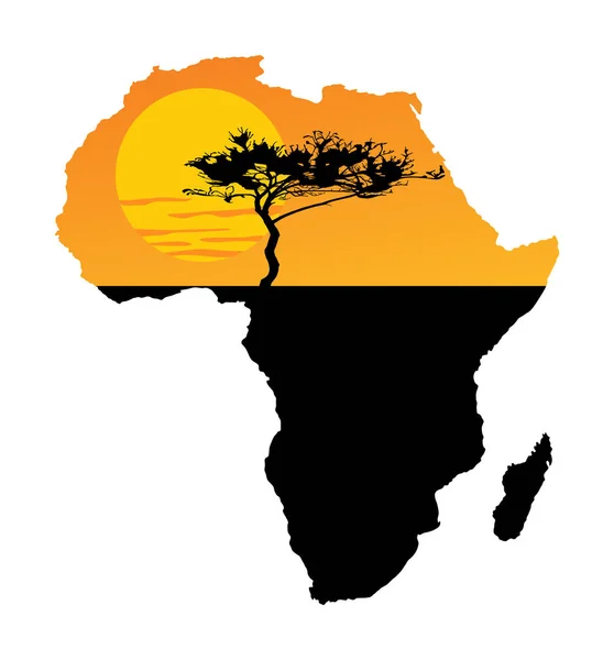 Mapa África Pôr Sol Safari Árvore Acácia Savana Cartão Convite —  Vetores de Stock
