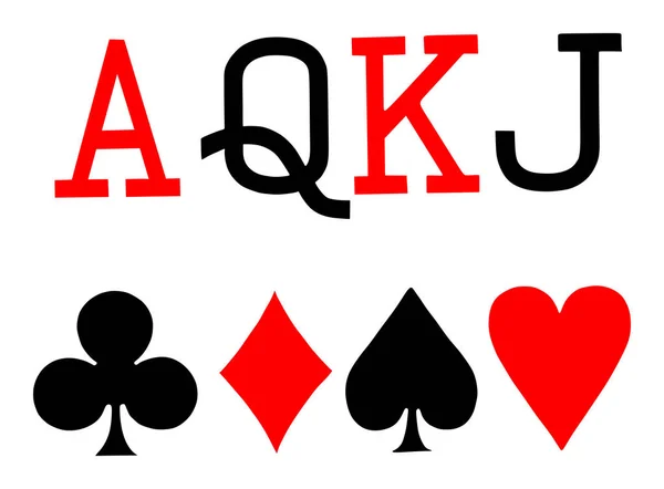 Beyaz arka planda kart sembolleri vektörü ayarlayın. Maça, kalp, kulüp, elmas, as, kraliçe, kral, jack. Poker kartı sembolü.