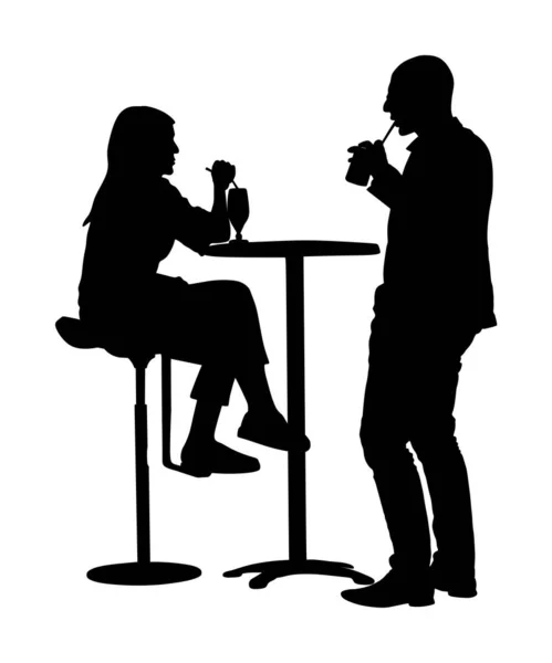 Couple Sitting Talking Vector Silhouette Illustration Friends Drinking Bar Work — Stock Vector